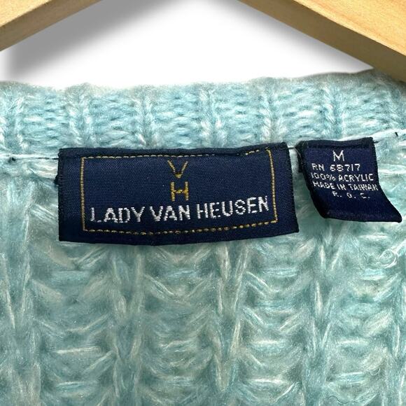 Vintage Van Heusen Cardigan Chunky Knit Open Front Pockets Pastel Cottage Sz M - Picture 4 of 8